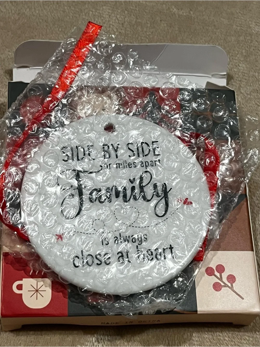 Side by side or miles apart family ornament